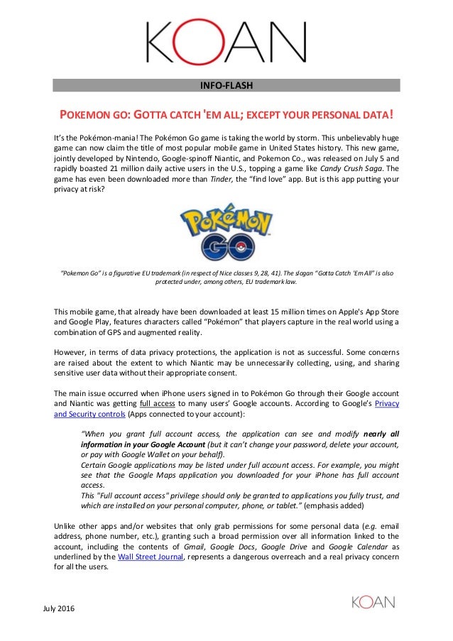 Pokemon Go Gotta Catch Em All Except Your Personal Data