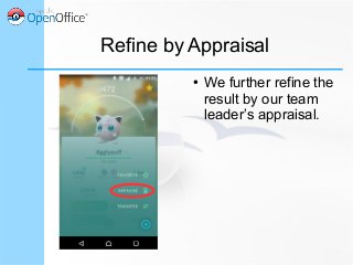 Refine by Appraisal
● We further refine the
result by our team
leader’s appraisal.
 