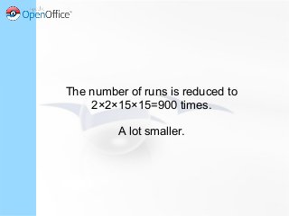 The number of runs is reduced to
2×2×15×15=900 times.
A lot smaller.
 