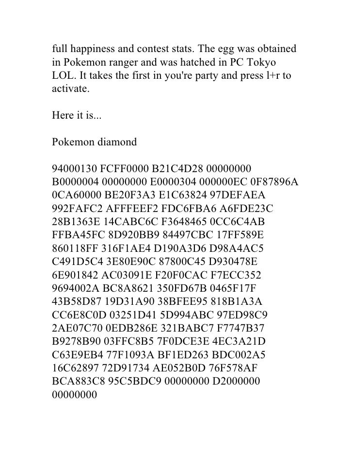 pokemon pearl cheats codes