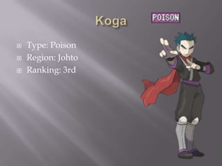 



Type: Poison
Region: Johto
Ranking: 3rd

 