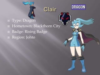 




Type: Dragon
Hometown: Blackthorn City
Badge: Rising Badge
Region: Johto

 
