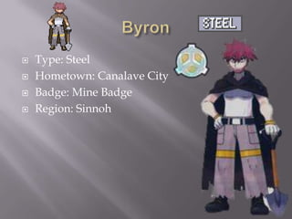 




Type: Steel
Hometown: Canalave City
Badge: Mine Badge
Region: Sinnoh

 