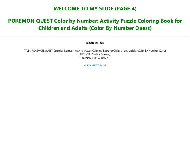 Pdf Book Pokemon Quest Color By Number Activity Puzzle Coloring
