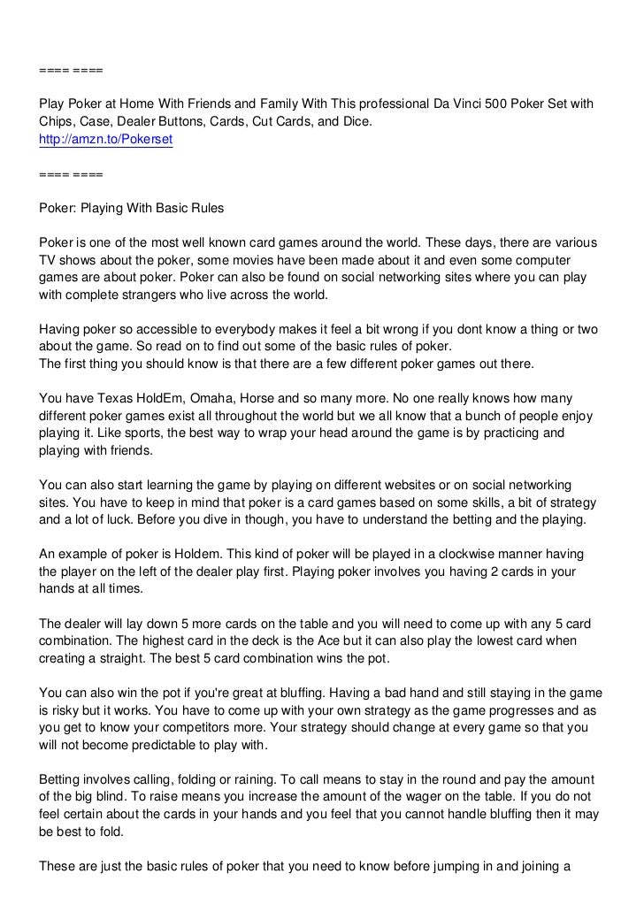 Poker Playing With Basic Rules