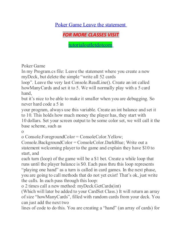 Poker Classes Poker Classes