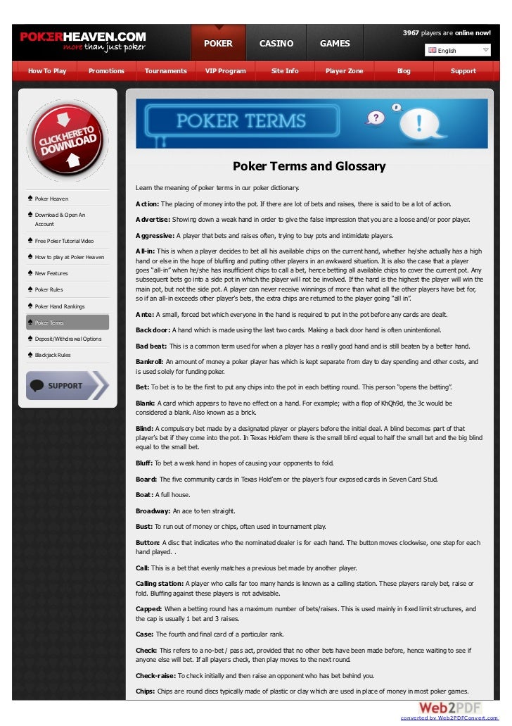 poker lingo poker lingo