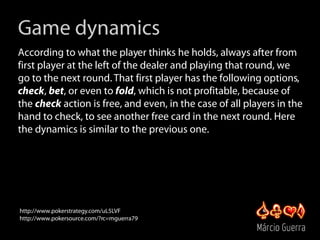 Game dynamics
According to what the player thinks he holds, always after from
first player at the left of the dealer and p...