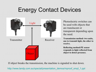 Energy Contact Devices
Photoelectric switches can
be used with objects that
are translucent or
transparent depending upon
...