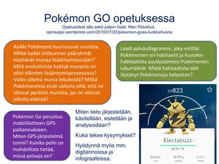 Pokémon GO opetuksessa
Opetusideat alla sekä paljon lisää: Mari Petrelius:
opinsoppi.wordpress.com/2016/07/20/pokemon-goes...