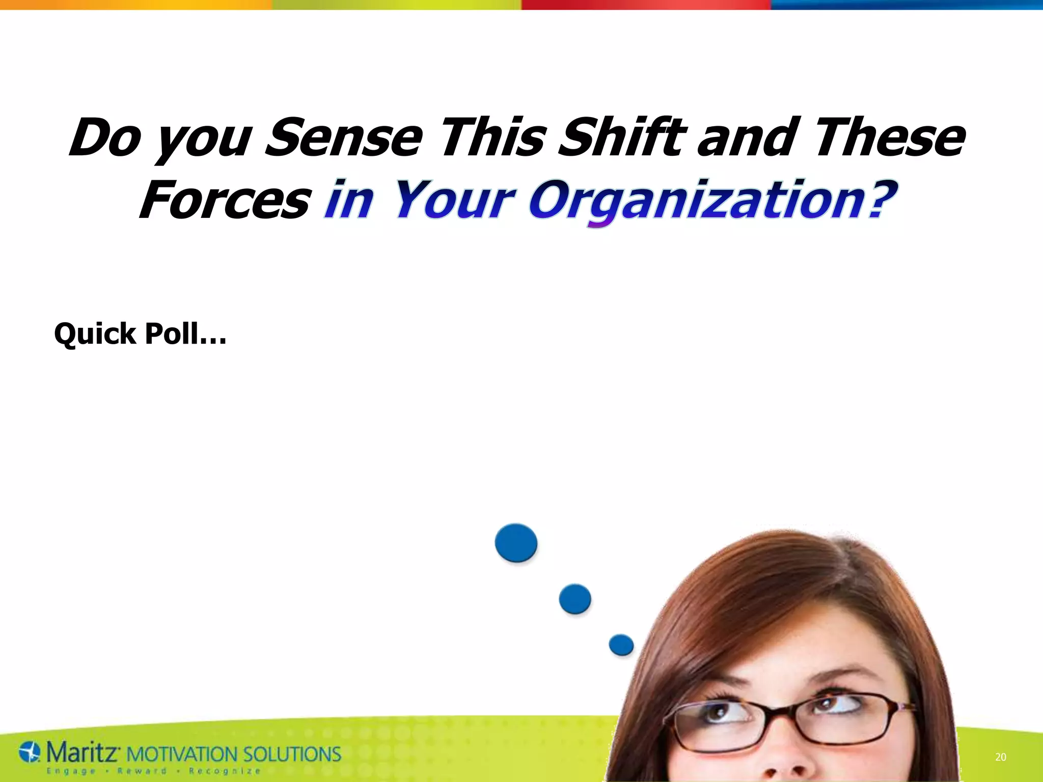Do you Sense This Shift and These
  Forces

Quick Poll…




                         Proprietary and Confidential © 2012 Maritz   20
 