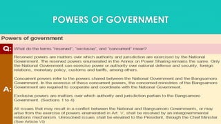 POWERS OF GOVERNMENT
 