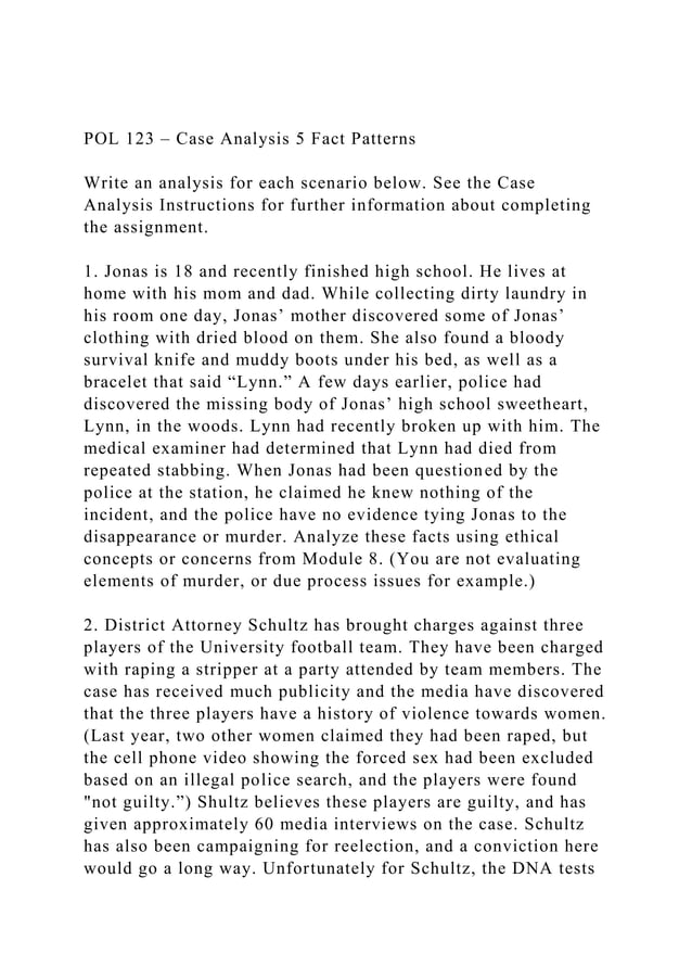 POL 123 – Case Analysis 5 Fact Patterns Write an analysis for .docx