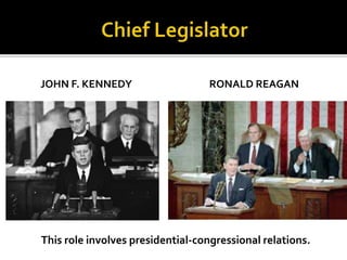 JOHN F. KENNEDY RONALD REAGAN
This role involves presidential-congressional relations.
 