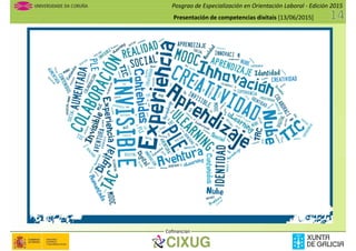 Posgrao de Especialización en Orientación Laboral - Edición 2015
Presentación de competencias dixitais [13/06/2015]
Cofinancian
 