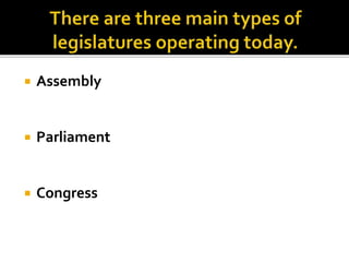  Assembly
 Parliament
 Congress
 