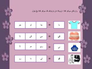 ‫با‬
‫ني‬
‫ݢي‬
‫ݢو‬
=
=
=
=
‫ترتوتڤ‬ ‫دان‬ ‫تربوكا‬ ‫كاتا‬ ‫سوكو‬ ‫وارناكن‬‫ڤد‬‫كاتا‬ ‫سوكو‬‫بتول‬ ‫يڠ‬
‫جا‬
‫سي‬
‫جو‬ ‫لو‬
‫دا‬
‫ال‬ ‫مو‬
‫ال‬ ‫ݢي‬
‫لي‬
‫ري‬
‫رو‬
 