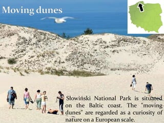 Słowiński National Park is situated
on the Baltic coast. The "moving
dunes" are regarded as a curiosity of
nature on a European scale.
 