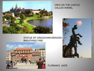 VIEW ON THE CASTLE
CALLED WAWEL
STATUE OF CRACOVIAN DRAGON
BREATHING FIRE
FLORIAN’S GATE
 