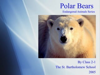 Polar Bears
Endangered Animals Series
By Class 2-1
The St. Bartholomew School
2005
 
