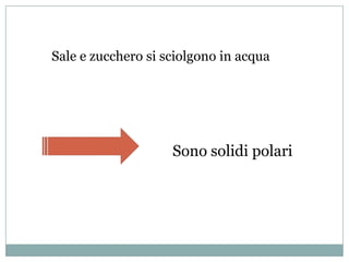 Sale e zucchero si sciolgono in acqua




                    Sono solidi polari
 