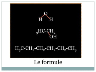 O
        H       H

       3HC-CH2
                OH

H3C-CH2-CH2-CH2-CH2-CH3

       Le formule
 