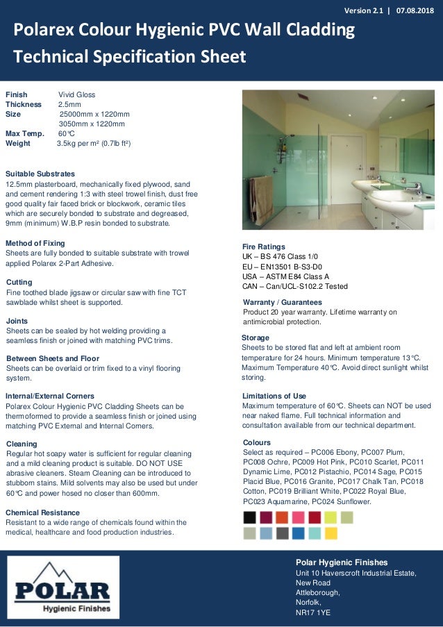 Hygienic PVC 2.5mm Wall Cladding 3050mm x 1220mm in a range of vibrant colours