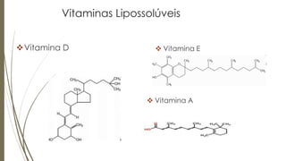 Vitaminas Lipossolúveis
Vitamina D  Vitamina E
 Vitamina A
 