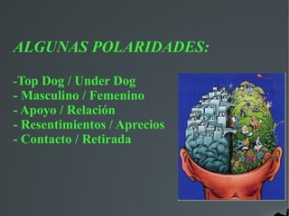 ALGUNAS POLARIDADES:
-Top Dog / Under Dog
- Masculino / Femenino
- Apoyo / Relación
- Resentimientos / Aprecios
- Contacto / Retirada