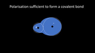 +
-
Polarisation sufficient to form a covalent bond