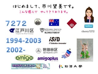 はじめまして、市川望美です。
 こんな感じで やってきております。



                     cherry7272
 