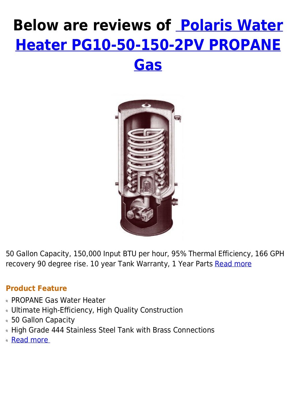 Polaris water heater pg10 501502 pv propane gas reviews