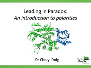 Leading in Paradox:
An introduction to polarities
Dr Cheryl Doig
 