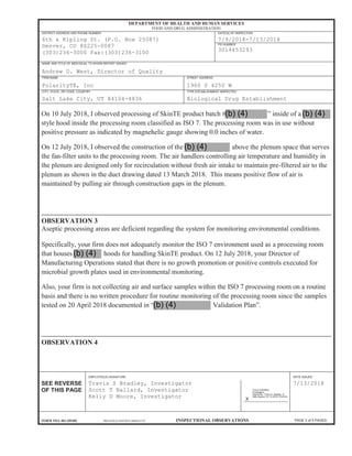 PolarityTE FDA Form 483 | PDF