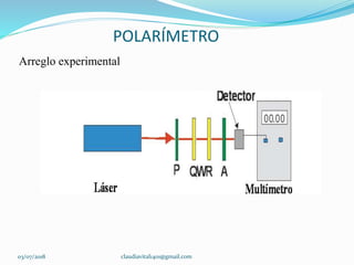 POLARÍMETRO
Arreglo experimental
03/07/2018 claudiavital1401@gmail.com
 
