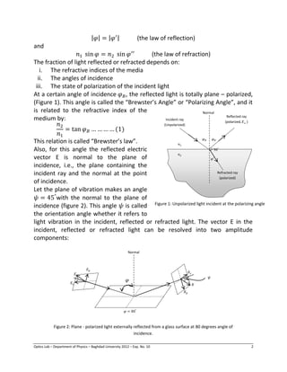 Polarization by reflection at a dielectric and verifying fresnel’s ...