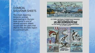 This sheet depicting
Antarctic animals
participating in Olympic
style sports is one of
several souvenir sheets
issued over...