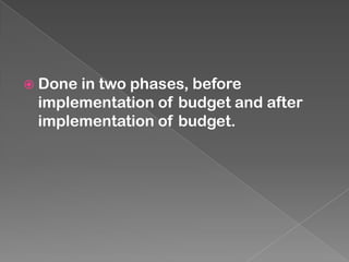  Done

in two phases, before
implementation of budget and after
implementation of budget.

 