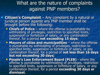 What are the nature of complaints against PNP members? ,[object Object],[object Object],[object Object],[object Object]