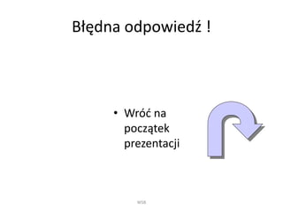 Błędna odpowiedź !
• Wróć na
początek
prezentacji
WSB
 