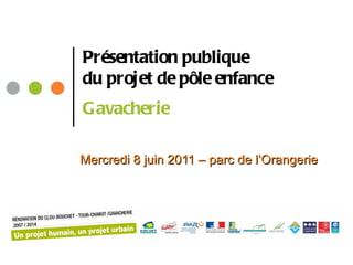 Présentation publique du projet de pôle enfance Gavacherie   Mercredi 8 juin 2011 – parc de l’Orangerie 