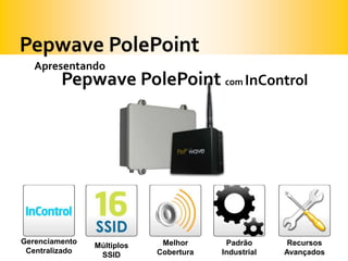 Pepwave PolePointApresentandoPepwave PolePoint com InControlGerenciamento CentralizadoMelhorCoberturaRecursosAvançadosPadrãoIndustrialMúltiplos SSID