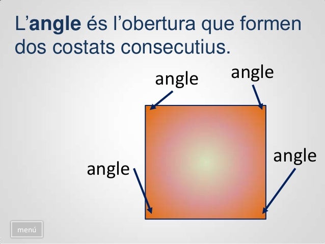 La diagonal és el segment que
uneix dos vèrtexs que no són
consecutius.
menú
diagonal
diagonal
 