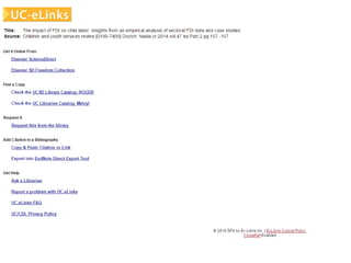 How to tell if a source is peer reviewed
• Use a database and its “peer reviewed” limits/filters
• Google the source/publication title and check the description in “journal information” or “about this journal”
• Check a directory like Ulrich’s
 