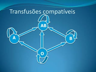 Transfusões compatíveis
A B
AB
O
 