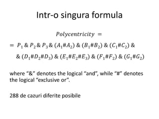 Intr-o singura formula<br />𝑃𝑜𝑙𝑦𝑐𝑒𝑛𝑡𝑟𝑖𝑐𝑖𝑡𝑦 = <br />= 𝑃1 & 𝑃2 & 𝑃3 & (𝐴1#𝐴2) & (𝐵1#𝐵2) & (𝐶1#𝐶2)&<br /> & (𝐷1#𝐷2#𝐷3) & (𝐸1#...