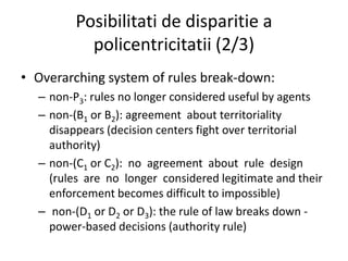 Posibilitati de disparitie a policentricitatii (2/3)<br />Overarching system of rules break-down:<br />non-P3: rules no lo...