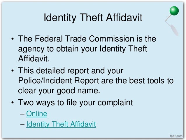 federal stock trade commission identity theft affidavit