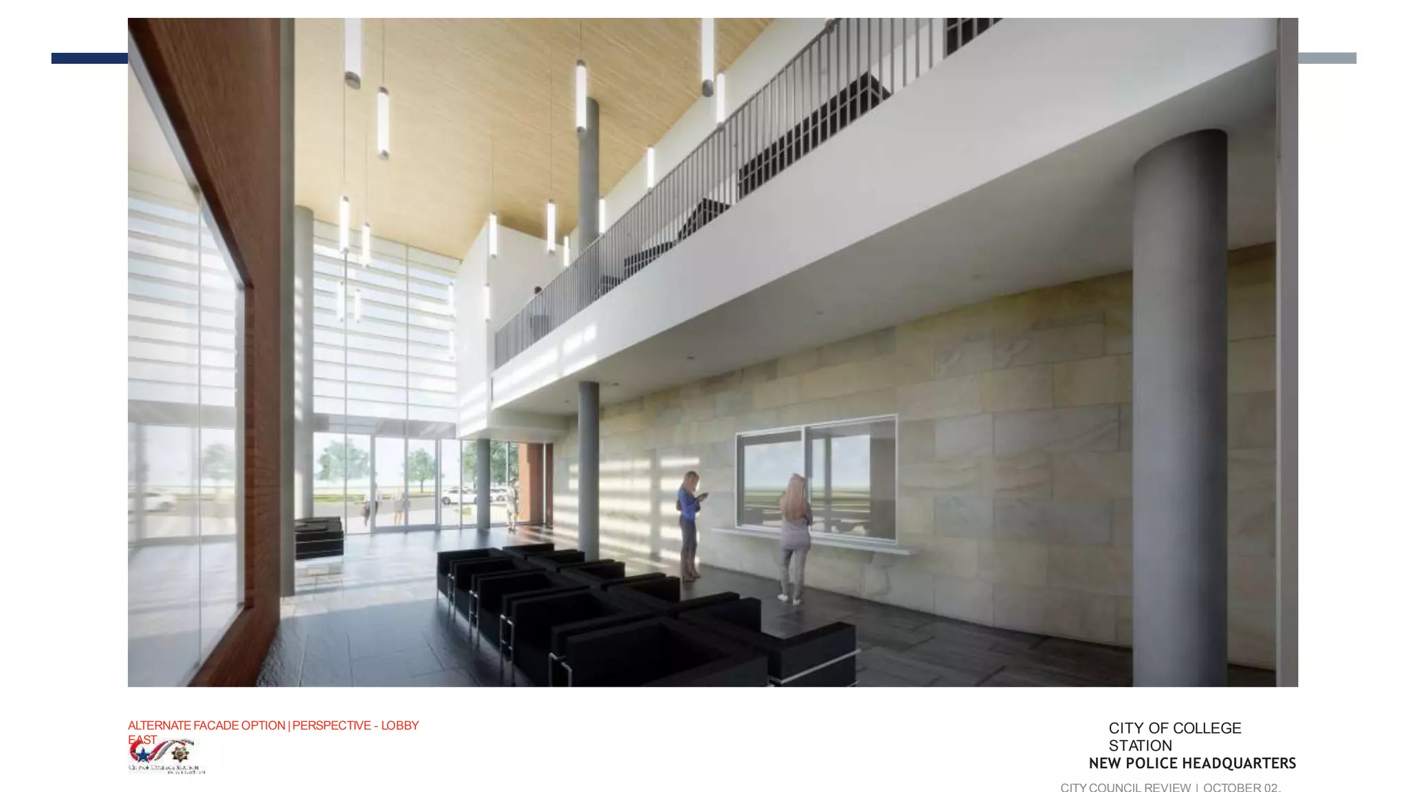 ALTERNATE FACADE OPTION |PERSPECTIVE - LOBBY
EAST
CITY OF COLLEGE
STATION
NEW POLICE HEADQUARTERS
 