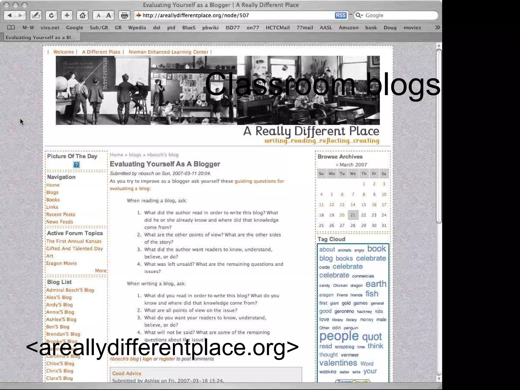 Classroom blogs <areallydifferentplace.org> 